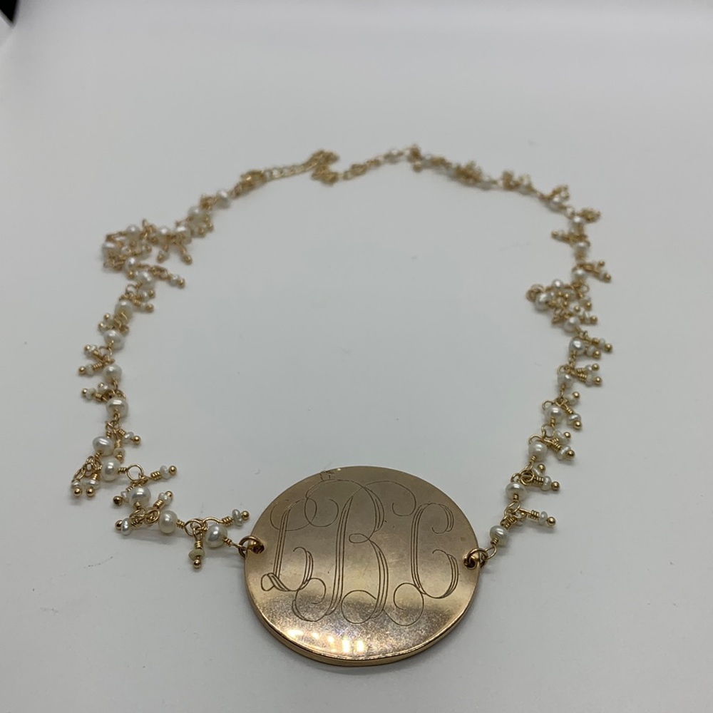 Vintage initial “LBC” necklace gold tone, main piece 2”, 18” chain.